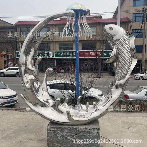不锈钢圆环雕塑地产售楼部浪花水景金属镂空发光口袋公园广场景观