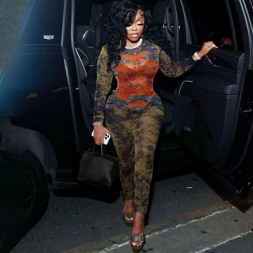 Women's Mesh Print Bodysuit Jumpsuit