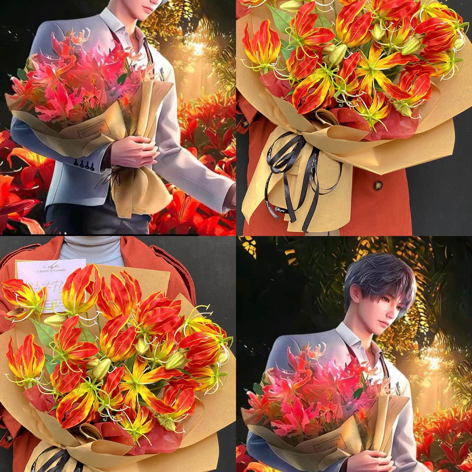 恋与深空祁煜男友嘉兰百合火焰花束仿真花束生日送女友闺蜜礼物