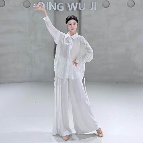 白色古典舞服女飘逸宽松中国风日常可穿新古典舞练功服仙气飘飘