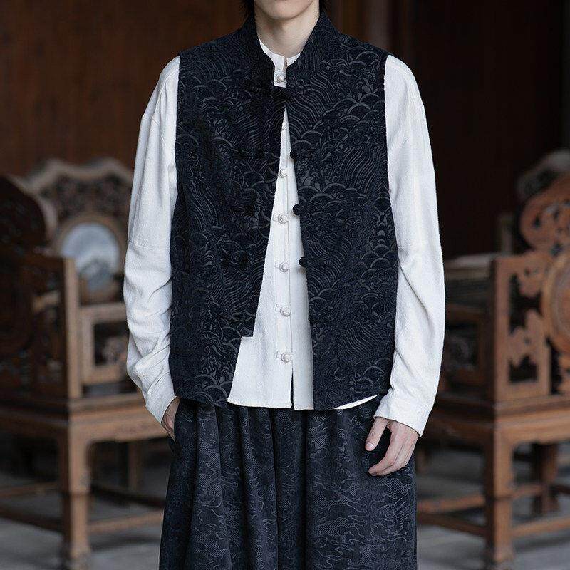 高端宴会男马甲唐装礼服民国风喜庆服春秋季马夹工装坎肩居士马褂