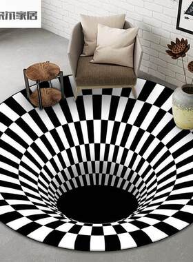 新款3D立体圆形地垫卧室客厅视觉陷阱网红螺旋眩晕水晶绒地毯脚垫