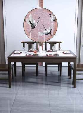 新中式岩板餐桌组木合轻形奢小户全型家用长方TYE实餐台4-6人饭桌