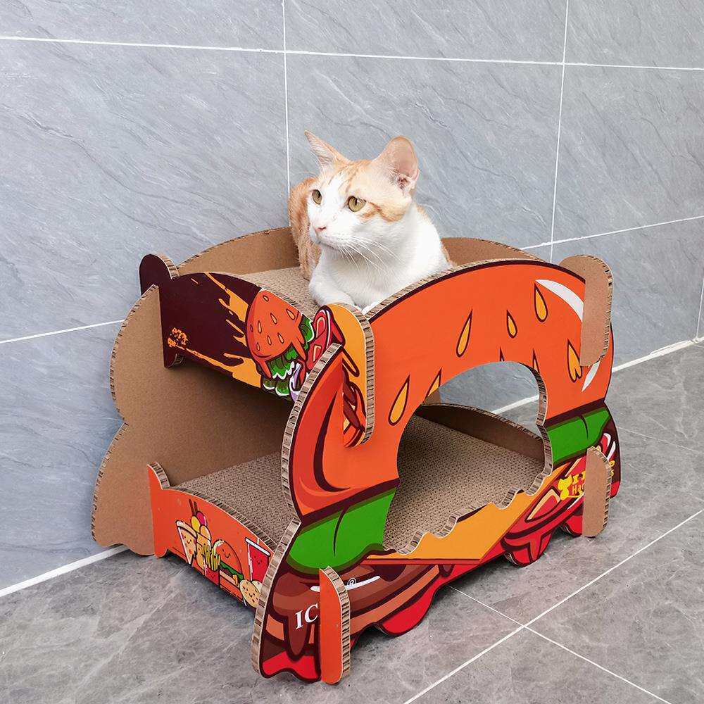 工厂新款现货】icle益蔻猫抓板猫沙发磨爪板可拆卸汉堡猫台阶
