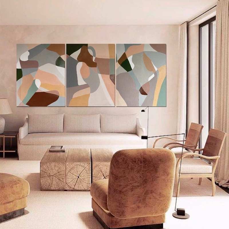 客厅现代立体肌理壁画高档手绘三联玄关装饰画挂画色块油画纯餐厅图片
