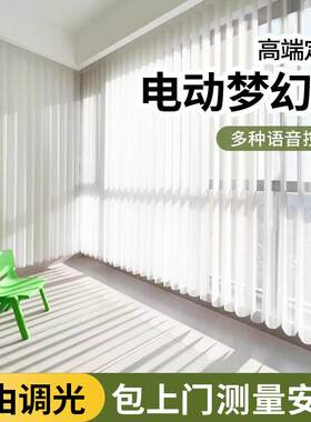 梦幻帘柔纱帘电动窗帘遮光客厅阳台落地窗竖百叶纱帘垂直帘定制