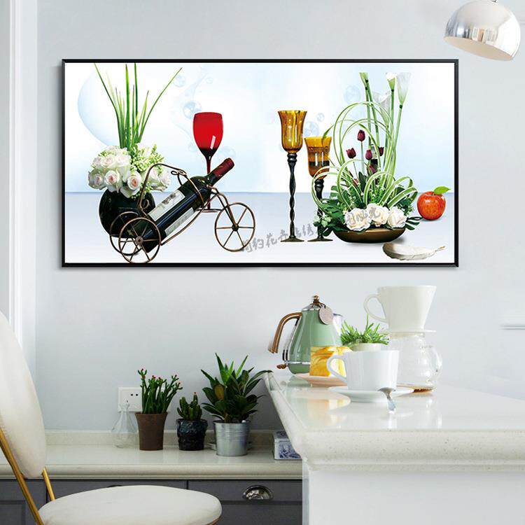 简约植物花卉5d钻石画满钻餐厅酒杯点贴钻十字绣饭厅钻石绣小清新