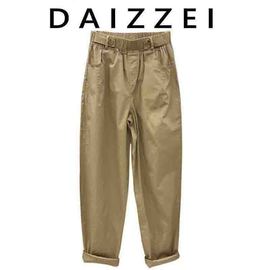 DAIZZEI~九分裤女2022夏宽松棉布工装裤高腰显瘦哈伦休闲裤潮