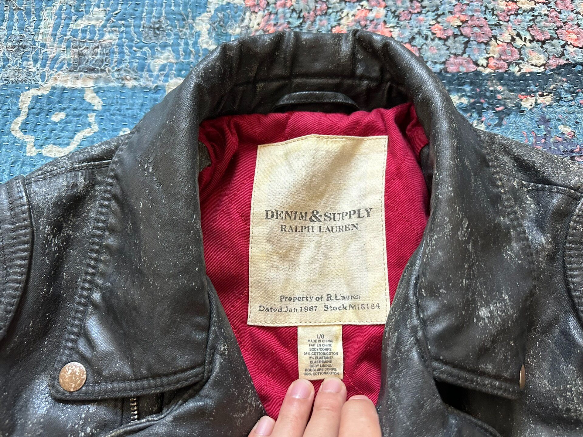 RRL Distressed Black Denim Jacket — label