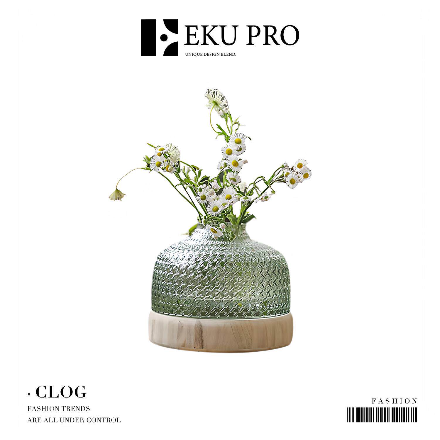 EKU PRO·木底·客厅ins风法式玻璃花瓶绿色水培插花容器 | Clog
