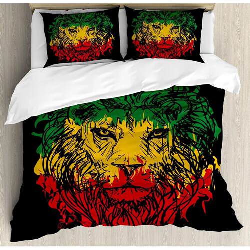 Rasta Duvet ver Set,Lion A Rastafari Flag Jungle Reggae Bedd