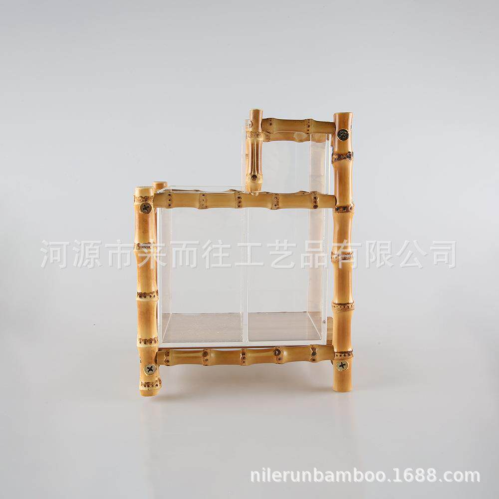 竹子桌面收纳方形高低架创意多功能家居插花架亚克力办公室笔筒