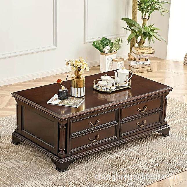 美式乡村实木茶几电视柜组合复古风轻奢大小户型客厅法式茶台