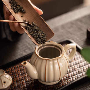 高档米黄汝窑茶壶泡茶器开片可养陶瓷家用茶楼茶空间功夫茶具批发