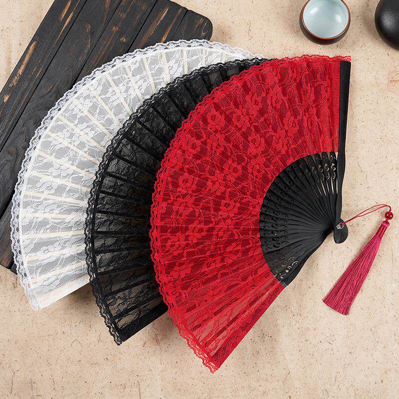 竹制工艺品蕾丝花边折扇古装汉服旗袍女士舞蹈扇竹扇古典国风