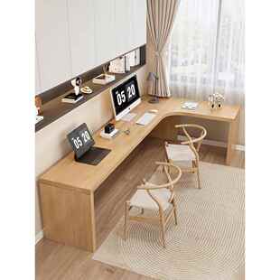 现代小户型实木转角长书桌学生家用拐角写字台卧室双人L型电脑桌