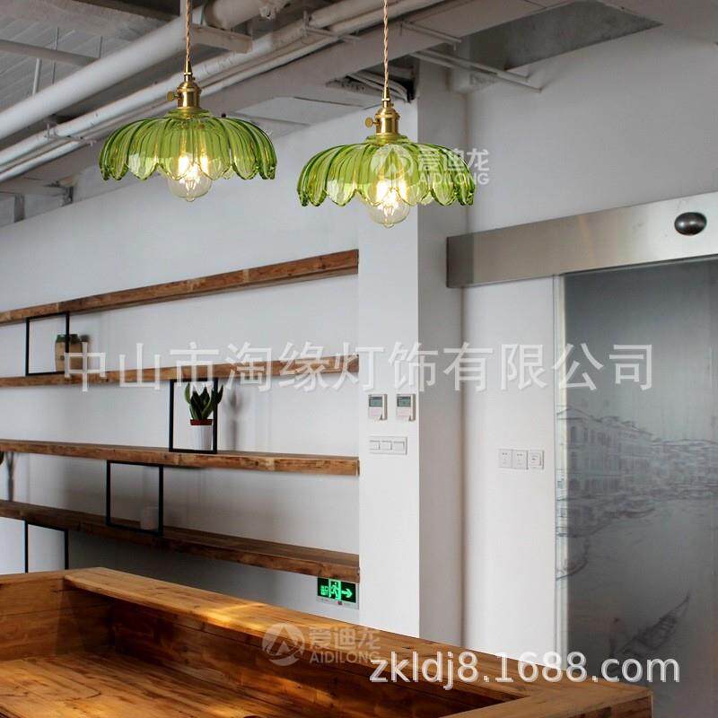 复古老上海民国怀旧田园灯具餐厅咖啡厅黄铜玻璃小吊灯绿萝