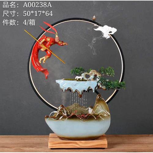 摆件洞天水帘流水创意传统工艺陶瓷流中式摆件水器招财摆件