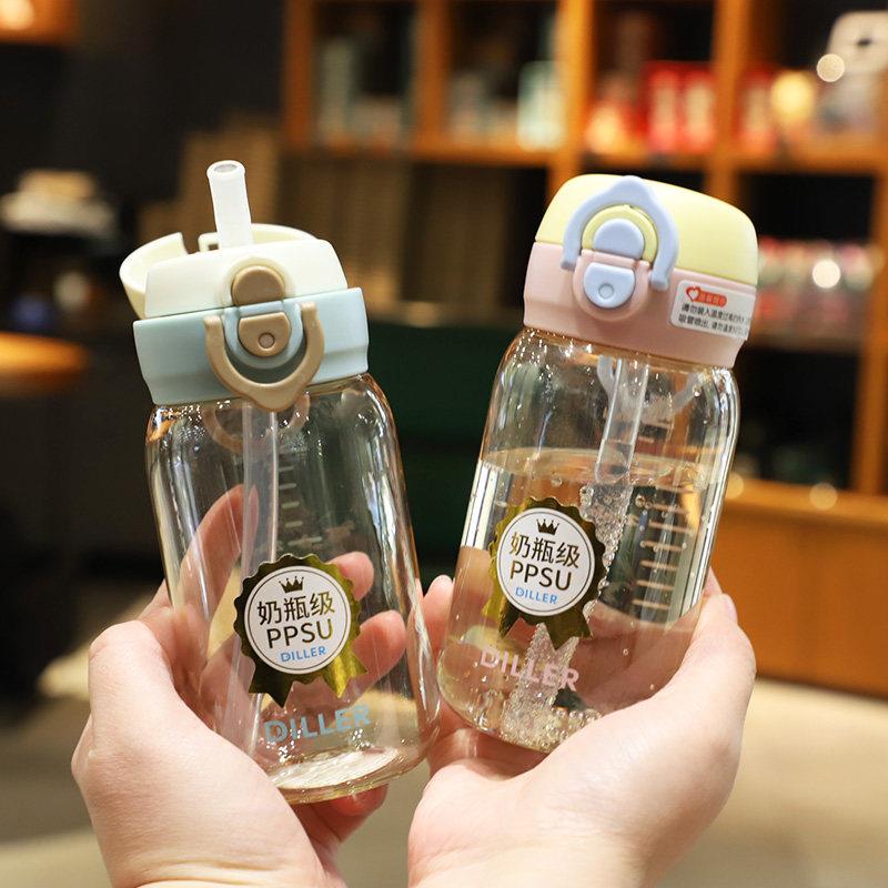 新款吸管塑料杯儿童学生成人水杯防漏便携一盖两用水杯子