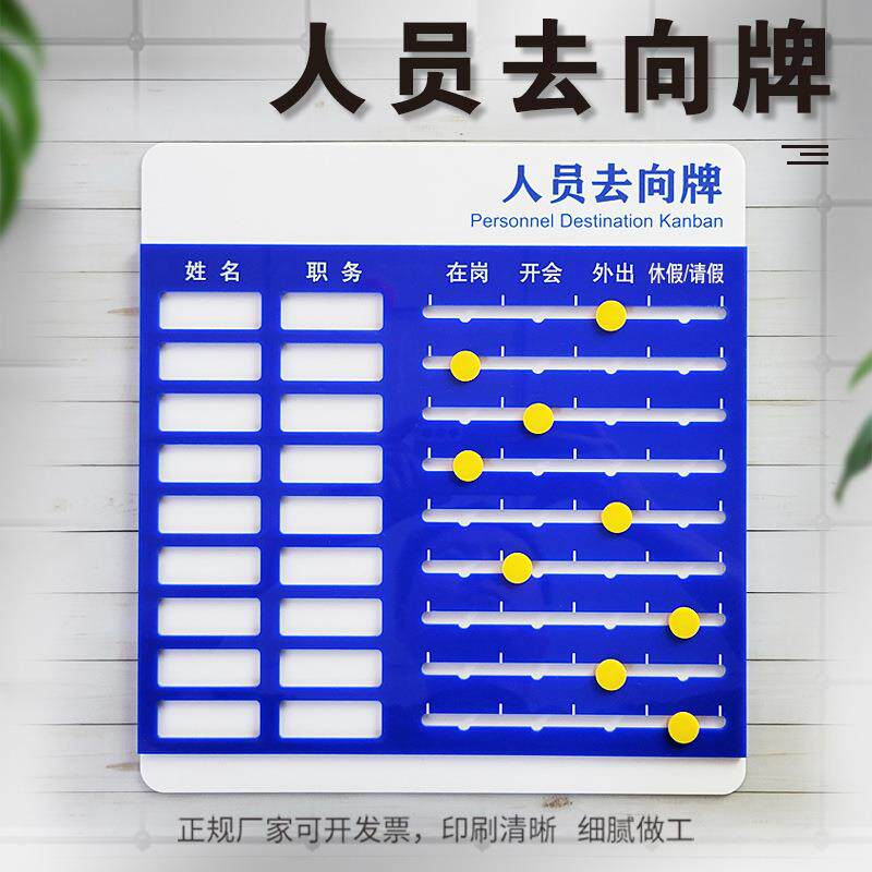 亚克力工作人员去向牌工位在岗指示状态值班告知公司岗位标识门牌