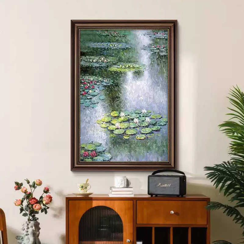 莫奈睡莲油画手绘玄关装饰画美式客厅挂画过道名画复古壁画,家居饰品,现代装饰画,淘宝优惠券,粉丝福利购,淘宝优惠卷