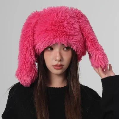 Cute Cartoon Bunny Ears Plush Hat - Soft and Warm Faux Fur W
