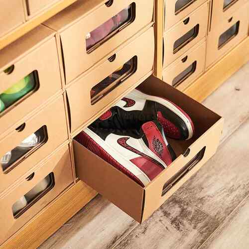 新款纸屉透明鞋盒质抽式收纳防牛皮纸材质原木色鞋尘收纳整理宿舍