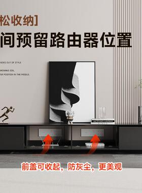 意式轻奢实木电视柜组合小户型客厅黑色烤漆电视柜中间镂空背部
