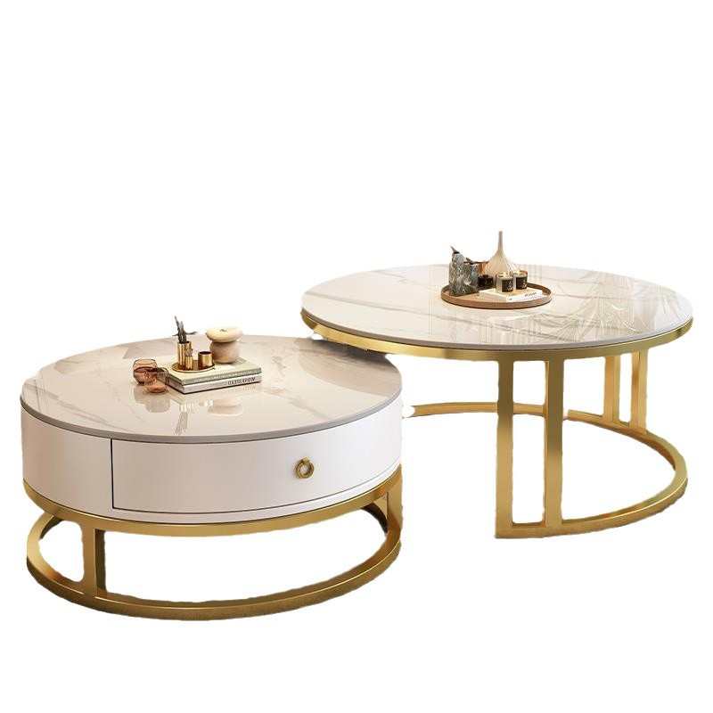 岩板茶几客厅家用2024新款轻奢高级感小户型现代简约圆形伸缩茶桌