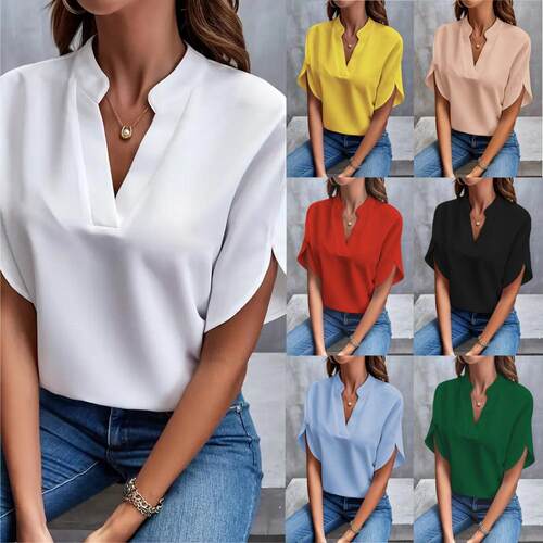 2026 New Women's Summer Casual Solid Color V-neck Loose