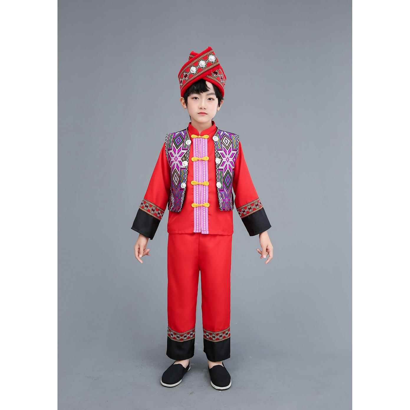正品新款儿童仫佬族服装男童舞蹈演出服少女族民幼数儿舞台合唱表