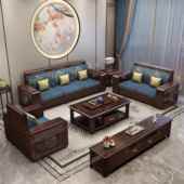 金檀木新中式 全储实木沙发客紫厅贵妃转角冬夏两用物985木具质家