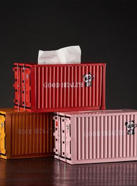 ys306G铁艺集装箱纸巾盒创意抽货柜造型纸盒抽盒纸家居软装摆摄影