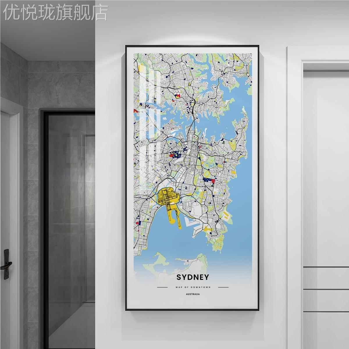 网红定约城制市地画图挂图饰悉尼挂图装武通汉纽客道厅客厅办公室