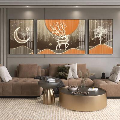 现MJW代厅客九鱼图装饰画沙发背景墙挂好画鹿寓意气大高档抽象墙