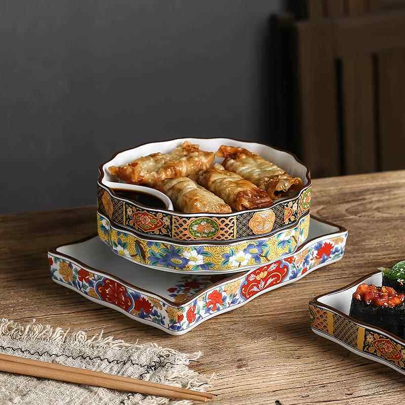 日式饺子盘寿司盘酱油醋分格小吃盘家用陶瓷凉菜餐盘