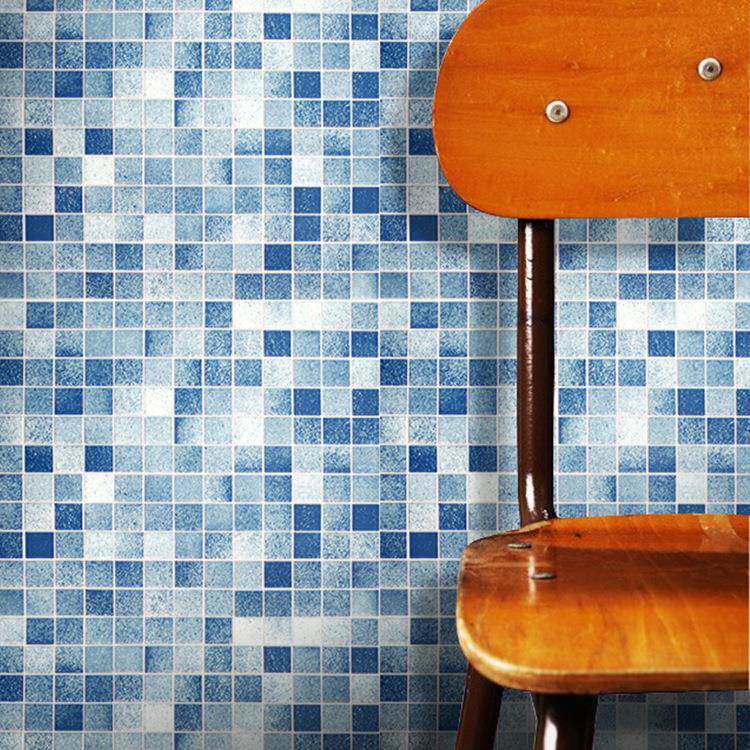 新款直销蓝色浴室卫生间pvc自粘马赛克墙纸 砖墙自贴壁纸格子厨房