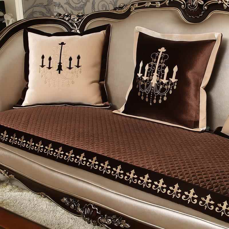 高档冬季沙发垫欧式毛坐绒防滑美式皮垫三座一季贵妃沙发套真罩四