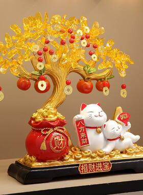 八财方来发财树招猫摆件客厅店铺收银PFE台高档饰品乔财迁开装业