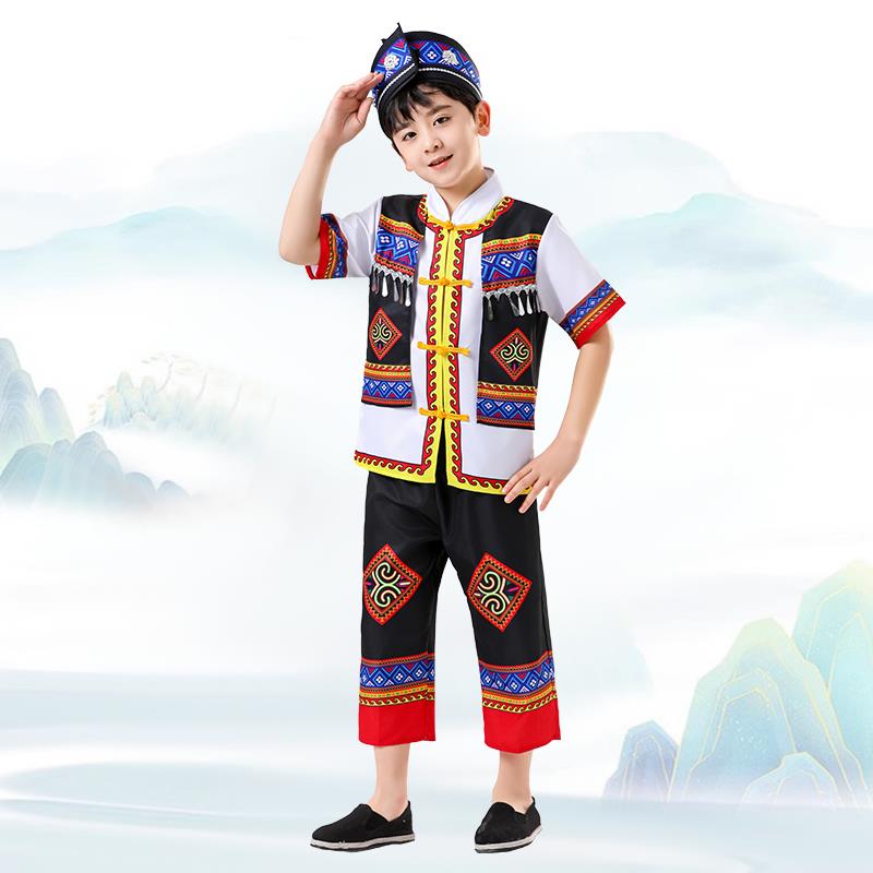 高档男童舞蹈服装广三西少家数民族装服三月儿童壮族演出服饰傣族