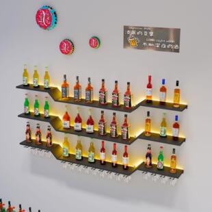 酒吧红酒架壁挂铁艺吧台墙上复古装饰创意发光置物架餐厅酒柜靠墙