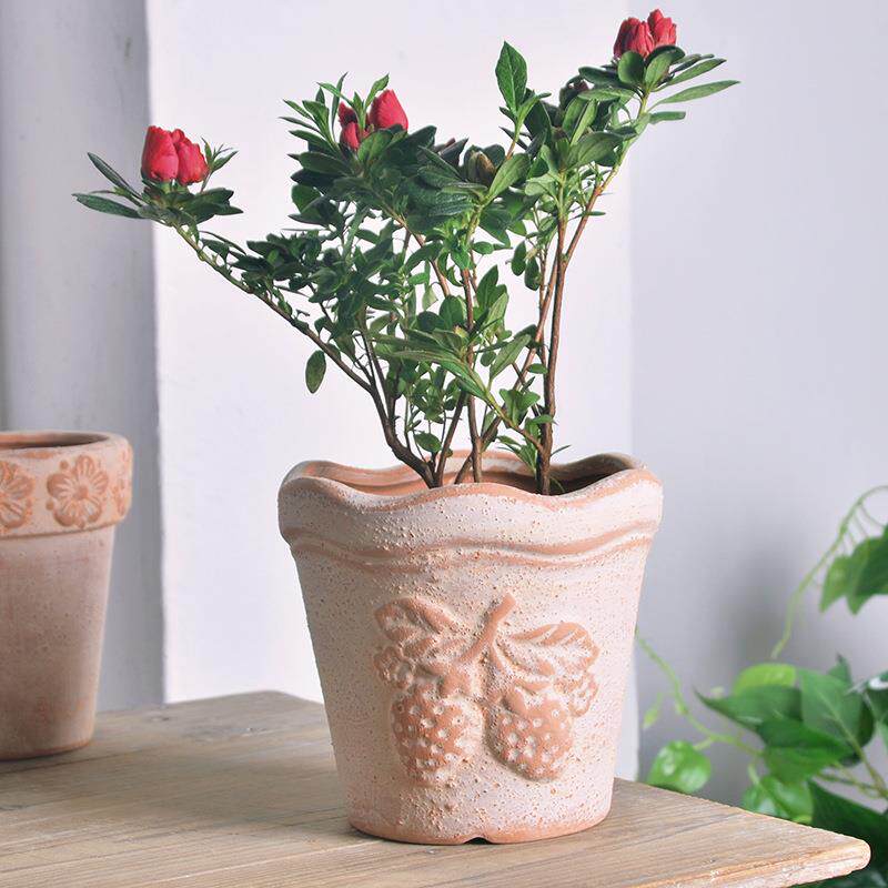 北欧花盆简约多肉红粗白陶罗马陶盆马盆陶瓷花罗盆大号手工浮雕花