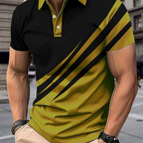 Men Regular Plain Contrast Trim Polo Shirt Casual Sleeve