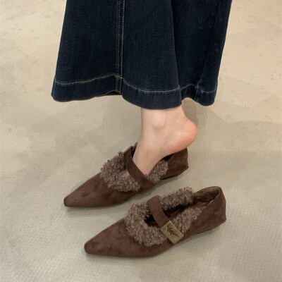 香港兔毛内增高鞋子2025年冬季豹纹玛丽珍毛毛鞋女外穿加绒单鞋女