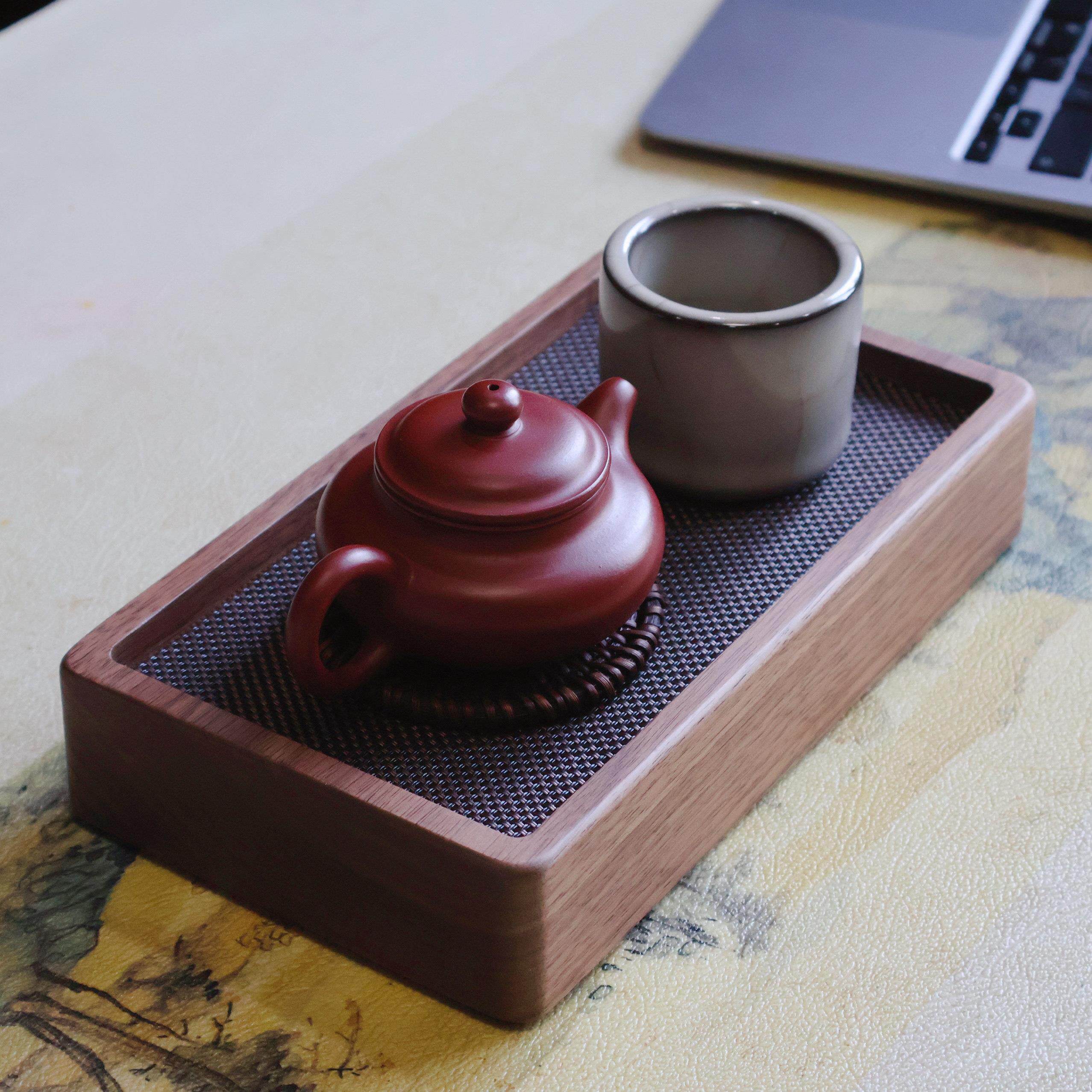【原创】北美黑胡桃木手工打磨整木迷你储水茶盘车载可携式茶海壶