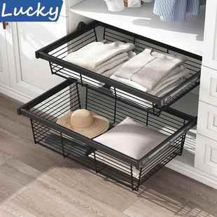 拉克衣帽间整体衣柜黑色太空铝加厚加深伸缩收纳储物篮可调节边框