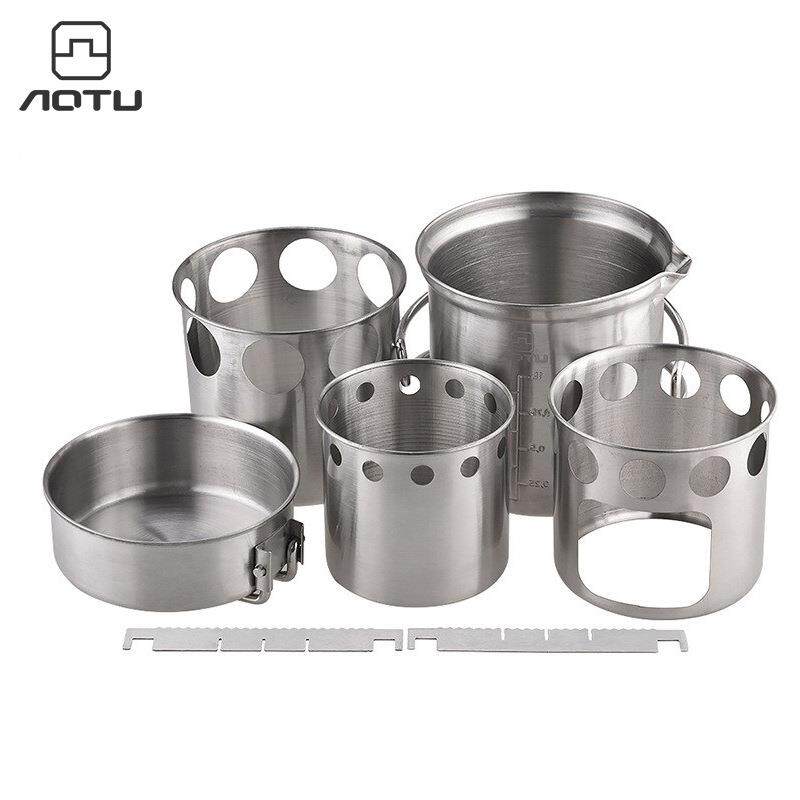 aotu户外便携柴火炉套锅 野营柴火锅套装不锈钢柴火炉炊具AT6390