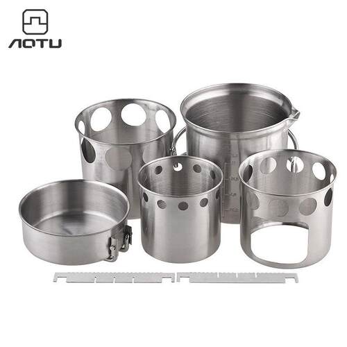 aotu户外便携柴火炉套锅 野营柴火锅套装不锈钢柴火炉炊具AT6390