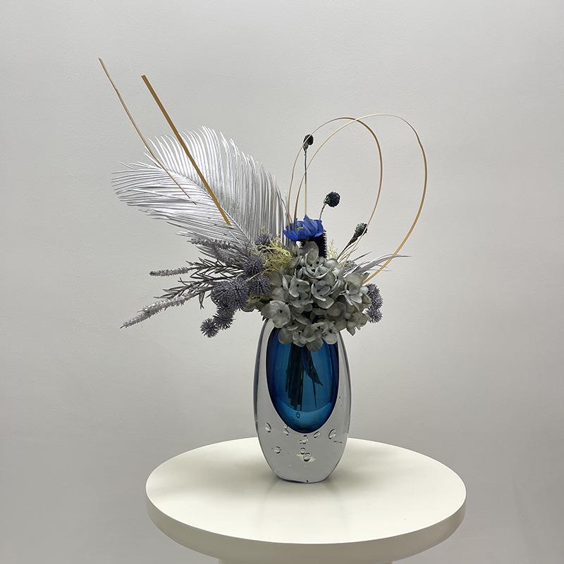 现代轻奢仿真花艺绿植玻璃插花器客厅餐桌售楼处洽谈桌面软装摆件