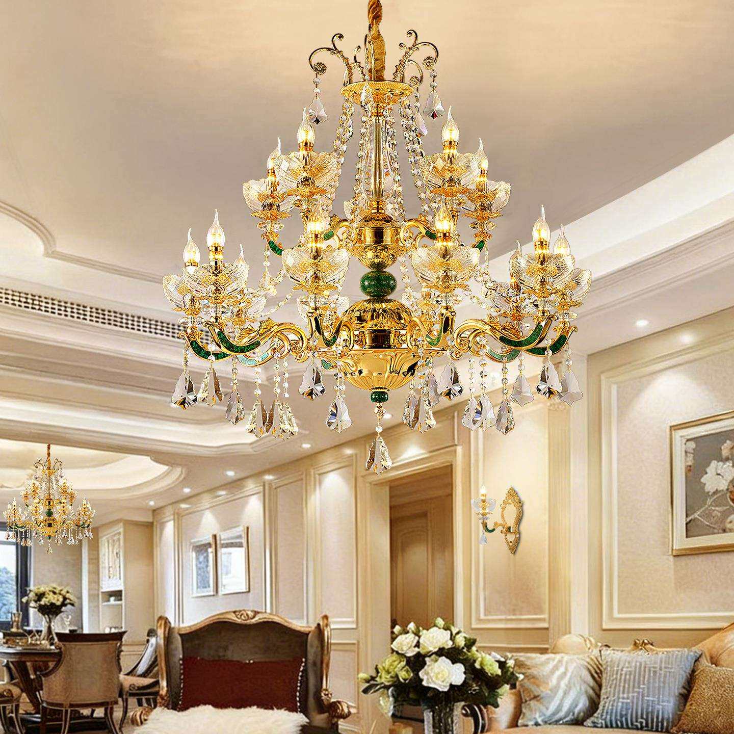 欧式复式楼大吊灯现代简约轻奢水晶别墅挑空客厅楼梯间长吊灯新款